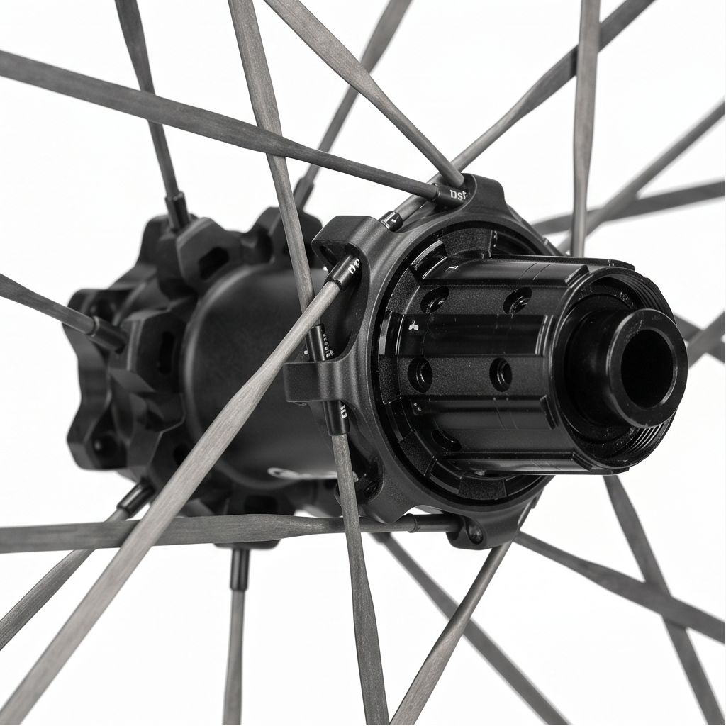 Close-up of a bicycle hub and gear system on a white background